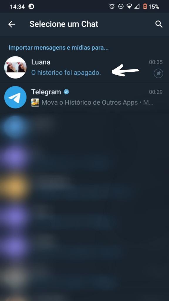 Selecione a conversa no Telegram
